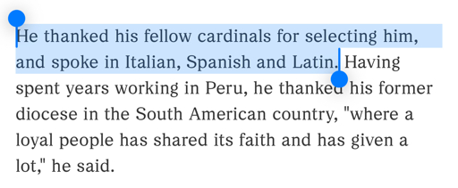 Snippet of an NPR article that states the new pope can speak four languages