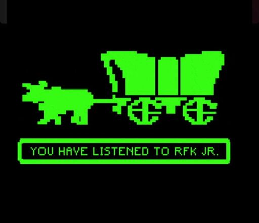 Oregon trail game image of Oscar, as would normally be shown with a message like "you have died of dysentery " but with "you have listened to RFK Jr." shown under it
