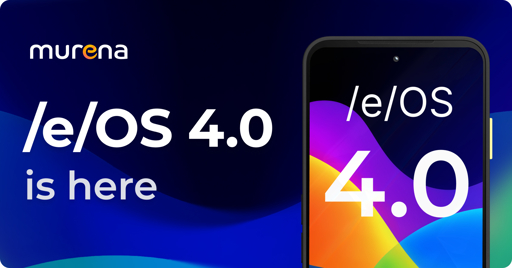 /e/OS 4.0 is here, next to a smartphone screen with the new launcher design
