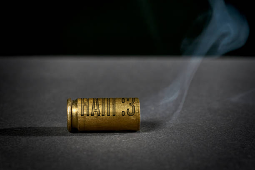 A cheap collage of a bullet casing with HAIII :3 engraved on it