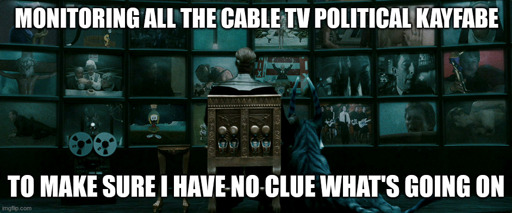 ozymandias watching tvs. "monitoring all the cable tv political kayfabe to make sure i have no clue what's going on"